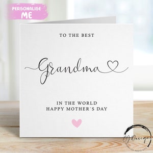 Oma Moederdagkaart, beste oma ter wereld hartlettertype en roze hart ELKE BEWOORDING