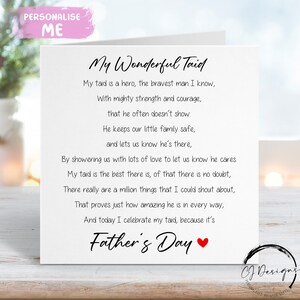 Taid Gedicht Vatertagskarte, - Mein Taid ist eine Heldenverskarte mit rotem Herzen JEDE BEWORTUNG Kleine oder große Karte