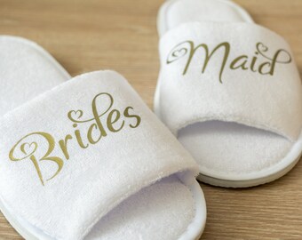 Bridesmaid Slippers Personalised Wedding Slippers Bride slippers , Bridesmaid Gift, Bridal Party , Hen Weekend Open Toes Spa Slippers