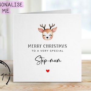 Kerstkaart voor speciale stiefmoeder - schattig rendierontwerp Minimale kaarten
