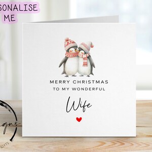 Kerstkaart vrouw - kaart liefdevol pinguïnpaar en rood hart