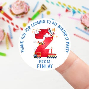 Personalisierte Geburtstagsaufkleber -Jungen Transport Thema Name Geburtstag Party Tasche Danke Aufkleber 37mm / 45 mm / 51 mm / 64 mm Sweet Cone Labels / Tags