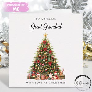 Carte de Noël arrière-grand-père - Carte cadeau sapin de Noël décoré en vert et carte