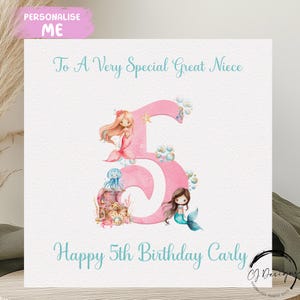 Carte d'anniversaire personnalisée petite nièce, nom de sirène rose/carte de voeux pour tous les âges, 1er 2e 3e 4e 5e 6e 7e 8e 9e 10e souvenir