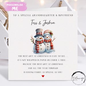 Personalisierte Enkelin & Freund Gedicht Weihnachtskarte -Weihnachtspaar Karte und rotes Herz