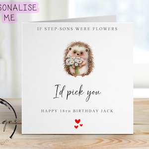 Carte d'anniversaire personnalisée beau-fils - hérisson avec fleurs - carte pour lui tout âge/nom, 40e 50e, 60e, 70e, 80e, 90e, 100e