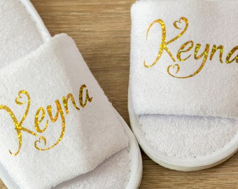 Bridesmaid Slippers Personalised Wedding Slippers Bride, Bridesmaid Gift, Bridal Party , Hen Weekend Open Toes Spa Slippers