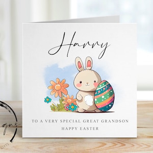 Cartão de Páscoa personalizado para bisneto com nome - ilustração de coelhinho da Páscoa e ovo de Páscoa - cartão para ele