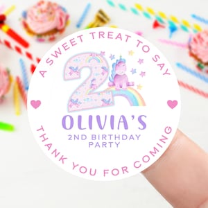 Adesivi personalizzati per compleanno unicorno - Adesivi per borse da festa di compleanno - Etichette cono dolce 37 mm/45 mm/51 mm/64 mm Dolcetto 1° 2°