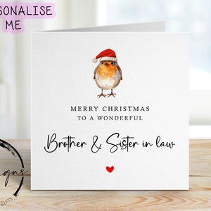Carte de Noël pour beau-frère et belle-sœur avec Robin portant un chapeau de Noël, carte de voeux joyeux Noël Noël design simple