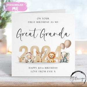Cartão de aniversário personalizado do bisavô Primeiro como meu tema animal neutro com nome QUALQUER IDADE/FORMAÇÃO 1º 60º 65º 70º 75º 80º 90º