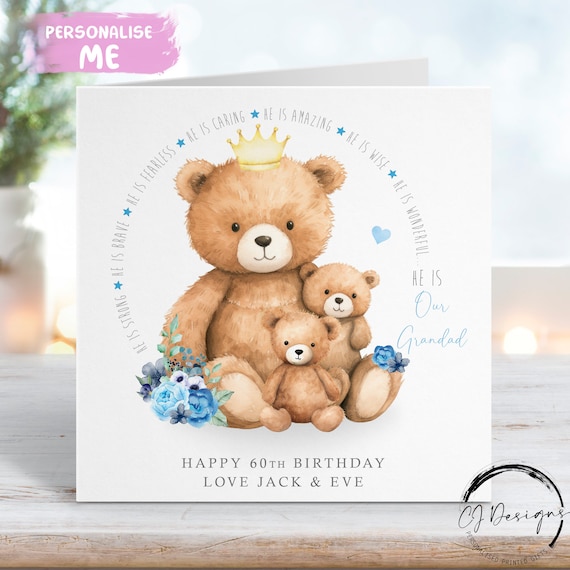 Personalised Grandad Teddy Bear Birthday Card From Upto 5