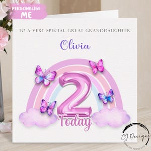 Cartão de aniversário personalizado com arco-íris rosa para bisneta - Ursinho de pelúcia fofo e arco-íris, qualquer idade e nome para seu 1º, 2º, 3º, 4º, 5º, 6º e 7º aniversário