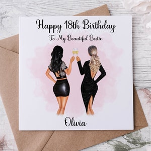 Biglietto di auguri personalizzato per il 18° compleanno della tua migliore amica, scegli tra 20 acconciature tra cui scegliere, biglietto con nome ed età per lei, 18°, 21°, 30°, 40°