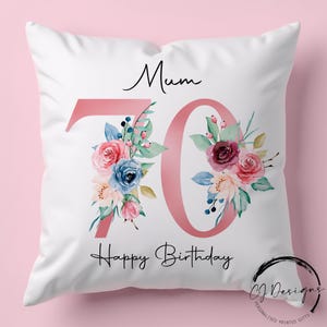 Personalised 70h Birthday Milestone Cushion, 30th 40th 50th 60th 80th 90th 100th Birthday Gift for Her, Floral Pillow for Mum Nan Grandma