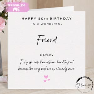 Biglietto di auguri di compleanno personalizzato per un amico, davvero speciale - Cuori rosa QUALSIASI TESTO / ETÀ 16° 18° 17° 21° 25° 30° 40° 50° 60° 70° 80° 90°