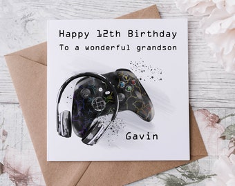 Personalised Grandson Gamer Birthday Card Medium or Large card Amazing Grandson Gaming Name and Age