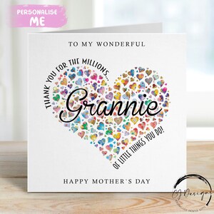 Carte pour la fête des mères grand-mère - Merci pour les millions de choses que vous faites du coeur à moi/au notre