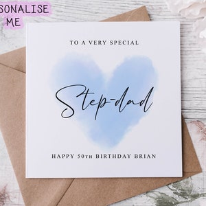 Carte d'anniversaire personnalisée beau-père, coeur bleu carte d'âge pour lui 30e, 40e, 50e, 60e, 70e 80e 90e tout âge