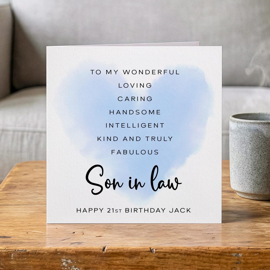 Personalised Son in Law Birthday Card, Blue Heart Affirmation - Etsy