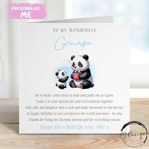 Gepersonaliseerde opa-verjaardagskaart met gedicht - schattige babypanda naam/leeftijd - elke tekst 45e 50e 60e 65e 70e 75e 80e 85e 90e 95e