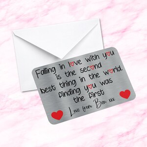 Sentimentele aandenken metalen portemonnee kaart - Falling in Love With You Quote verloofde cadeau, man, vrouw, vriend, vriendin cadeaus