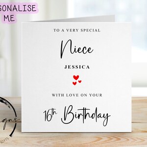 Cartão de aniversário personalizado para sobrinha com qualquer idade e nome - Cartão de coração para ela/ele, 16, 18, 21, 30, 40, 50, 60, 70, 80