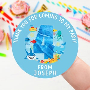Personalised Birthday Stickers - Age 1-9 Under the Sea Themed Birthday Party Bag Thank You Sticker 37mm/45mm /51mm/64mm- Sweet Cone Labels