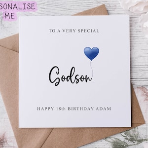 Carte d'anniversaire filleul personnalisée, membre de la famille spécial, joyeux anniversaire, carte d'âge pour lui 30, 40, 50, 60, 70 ans, tout âge et nom Med/Lrg
