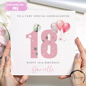 Carte d'anniversaire personnalisée pour filleule, numéros d'âge roses N'IMPORTE QUELLE MENTION /ÂGE/ nom 15e 16e 17e 18e 19e 20e 21e 25e 30e 40e 45e 50e