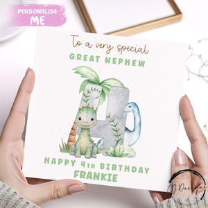 Carte d'anniversaire personnalisée arrière-neveu, carte numérique dinosaure, 1er 2e 3e 4e 5e 6e 7e 8e 9e 10e avec nom âge
