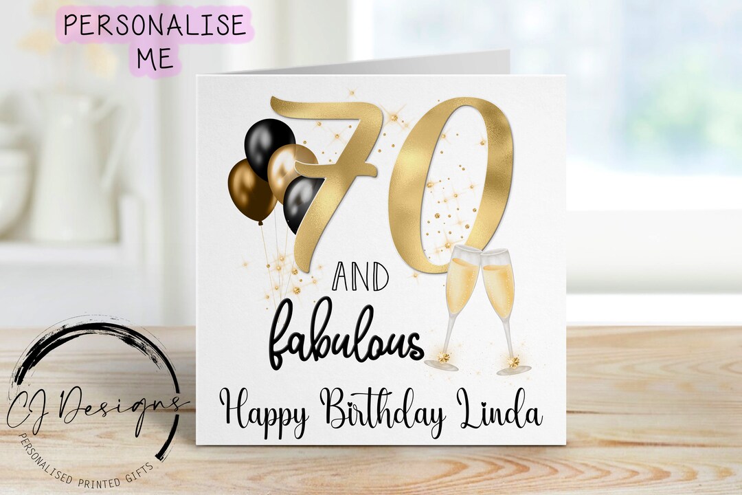 Personalised 70th Birthday Card- 70 and Fabulous Birthday Card With ...