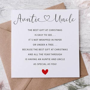 Biglietto di Natale per zia e zio, biglietto per lei, poesia di buon Natale, biglietto di auguri personalizzato