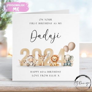Biglietto di auguri di compleanno Dadaji personalizzato Primo come il mio tema animale neutro con nome QUALSIASI ETÀ/FORMULAZIONE 1° 40° 50° 60° 65° 70° 75°