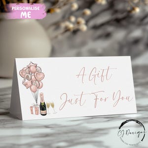 Carteira de dinheiro personalizada, cartão de presente de aniversário, tema ouro rosa e balões, carteira de presente