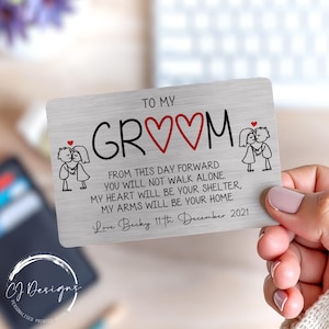 Personalised Groom Gift From Bride, To My Groom Wallet Card, Wedding Day Gift for Husband To Be, Sentimental Keepsake with Wedding Date