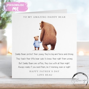 Tarjeta personalizada con poema del Día del Padre para papá oso, para hasta 4 niños o GEMELOS - Papá y bebé oso, CUALQUIER VARIACIÓN, tarjeta para él con nombres