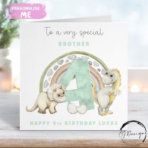 Cartão de aniversário personalizado para irmão, tema dinossauro, nome e idade - para ele, QUALQUER IDADE 1º 2º 3º 4º 5º 6º 7º 8º 9º 10º
