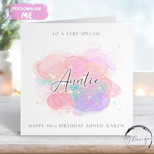 Personalisierte Tante Geburtstagskarte Pink, Lila & Grün Splash Design Jedes Alter 18.19.20 21.30.40.50.60.70.80.90