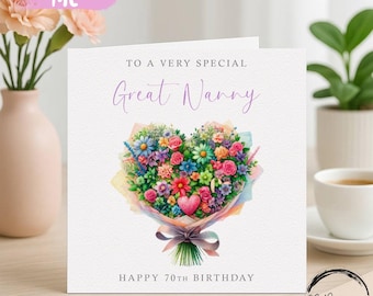 Birthday Card For Great-Nanny Personalised Flower Heart Bouquet Design