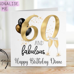 60e carte d'anniversaire personnalisée - 60 et fabuleuse carte d'anniversaire avec nom 30e 40e 50e 60e 70e 80e