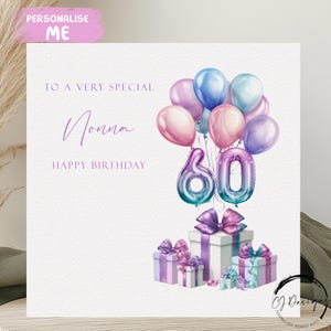 Carte d'anniversaire Nonna personnalisée tout âge Ballons chiffres multicolores pastel 40e 50e 55e 60e 65e 70e 75e 80e 85e 90e 95e 100e
