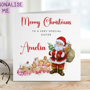 Personalised Christmas Card For Special Sister, Candy & Gingerbread Train with Santa- Name