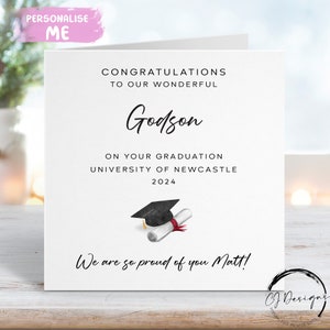 Carte de remise de diplôme personnalisée filleul - avec capuchon et faites défiler - À mon/à notre nom et à l'université, TOUTE L'ANNÉE