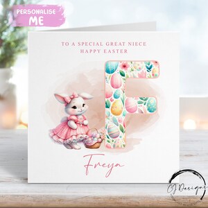 Personalisierte Great Niece Osterkarte mit Initiale & Name - Little Girl Osterhase mit Korb Illustration - Karte für Sie