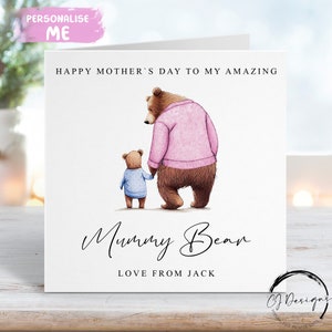 Personalisierte Mama Bär Muttertagskarte von bis zu 5 Kindern oder ZWILLINGE - Mama und Baby Bär JEDE VARIATION / Jeder Wortlaut