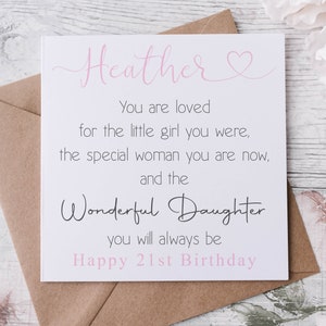 Biglietto di auguri di compleanno personalizzato per figlia Citazione per il raggiungimento della maggiore età 21° 18° 16° 30° 40° Qualsiasi età Meraviglioso biglietto per figlia per lei