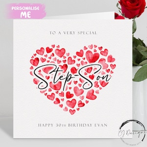 Carte d'anniversaire personnalisée beau-fils, coeurs rouges