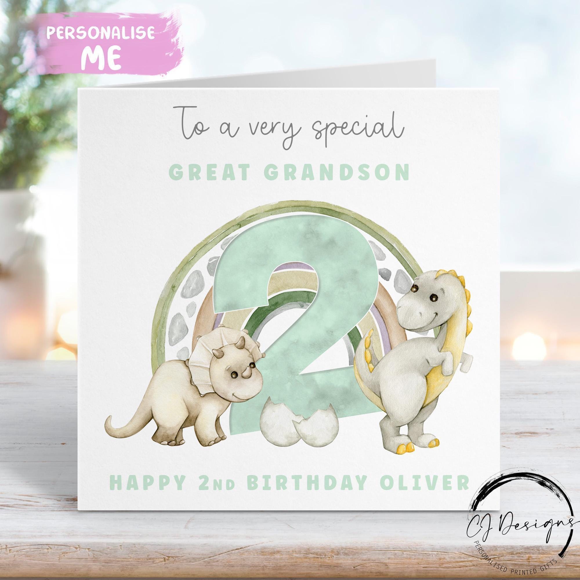 Biglietto Di Auguri Per 5° Compleanno Ragazzo Con Dinosauro Verde, Interno Bianco, Con Busta Kraft - 2