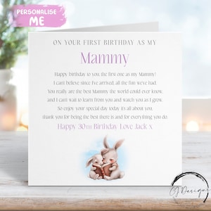 Carte d'anniversaire personnalisée maman - lapin premier anniversaire comme mon poème - nom n'importe quel mot 1er 16e 18e 21e 25e 30e 35e 40e 45e